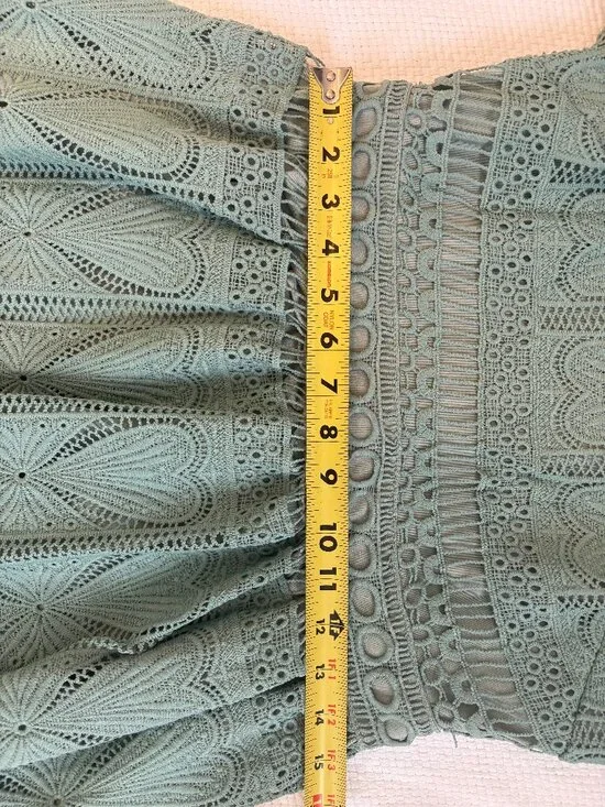 Sage Green Eyelet Lace Modest Maxi Dress - Picture 6 of 13